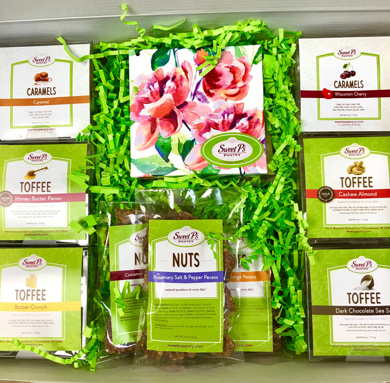 Collection of caramels, toffees and candied pecans