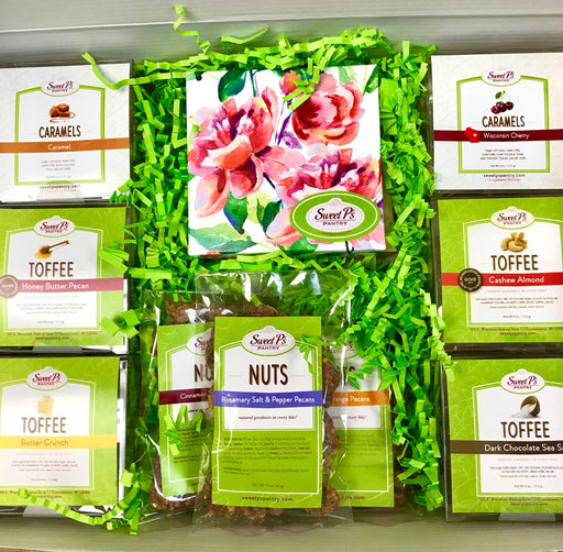 Collection of caramels, toffees and candied pecans