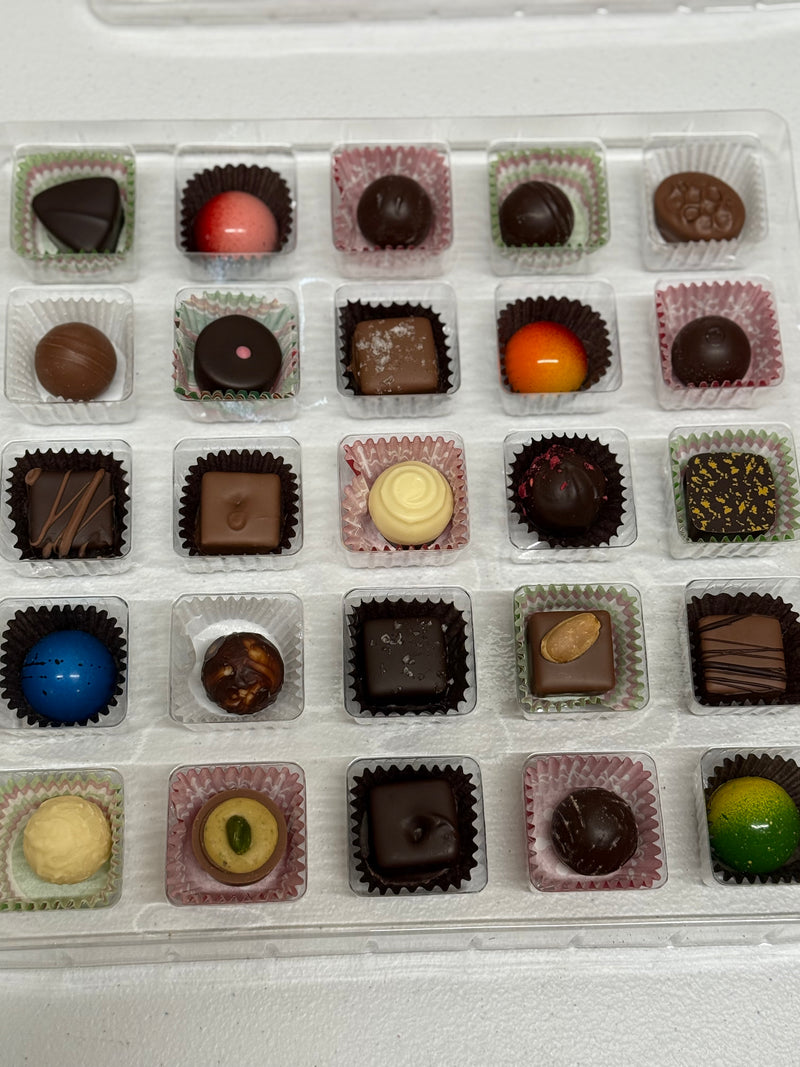 Truffles and Chocolate Assortment for 2025 Advent Calendar. Includes truffles, sea salt caramels, Bonbons and Mint Meltaways. 