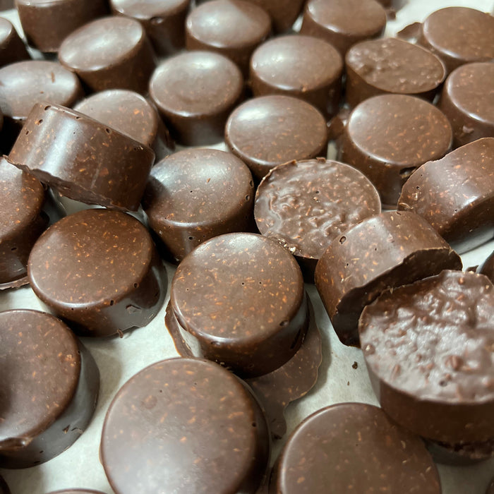 Tray of milk chocolate coconut clusters