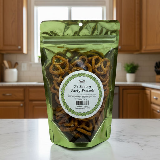 A bag of savory pretzels sitting in a kitchen.