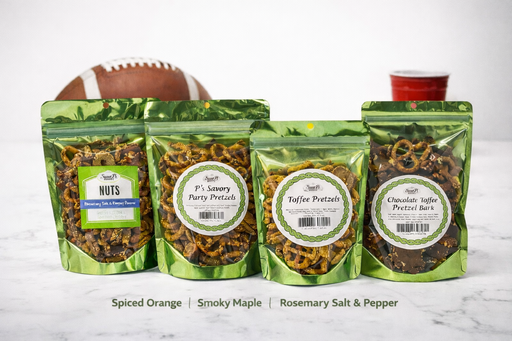 A Combo containing Toffee Pretzel Bark, Toffee Pretzels, Savory Pretzels and Candied Pecans