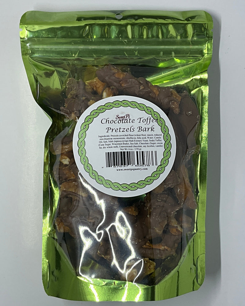 Pieces of pretzels is covered in toffee and milk chocolate
