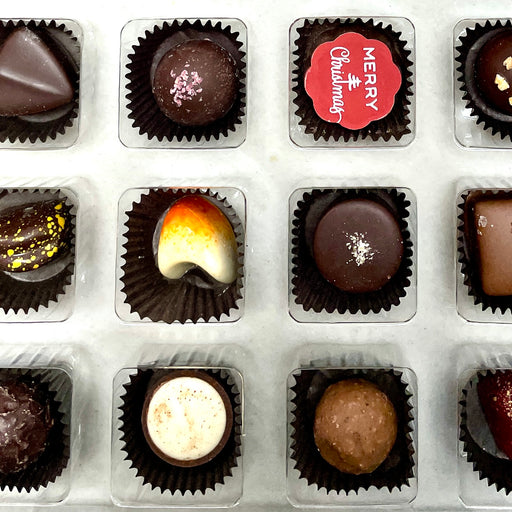 12 truffles in a Christmas Gift box. 