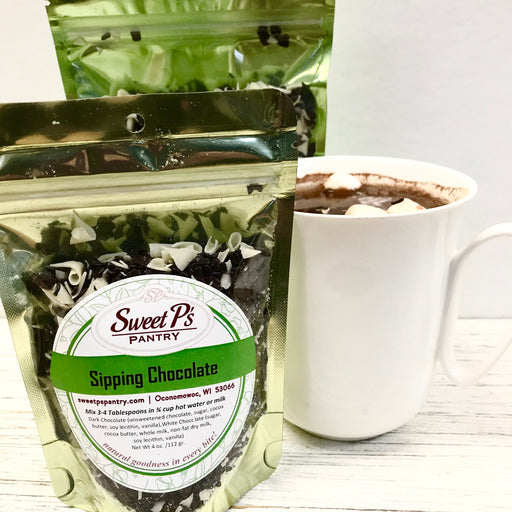 Bags of Sipping Chocolate. A blend of Dark and White Chocolate